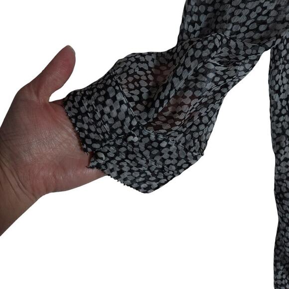 Joie Womens Top Small Black White Printed 3/4 Sleeve Button Front V Neck Blouse - Picture 8 of 13